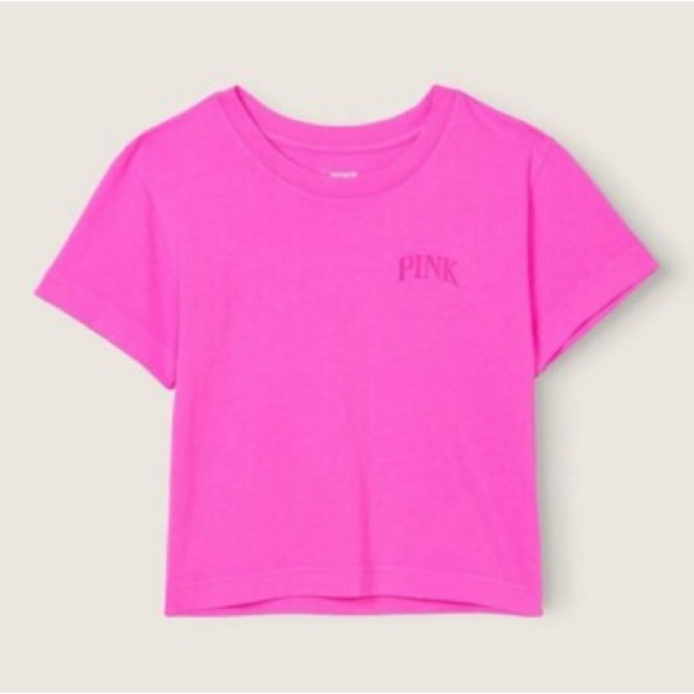 Victoria's Secret PINK 100% Cotton Dreamer Tee Cropped Shirt in Pink size Medium